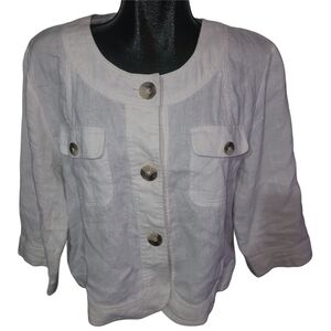 Marvin Richards Classic White Linen Button-Front Blazer Jacket XL